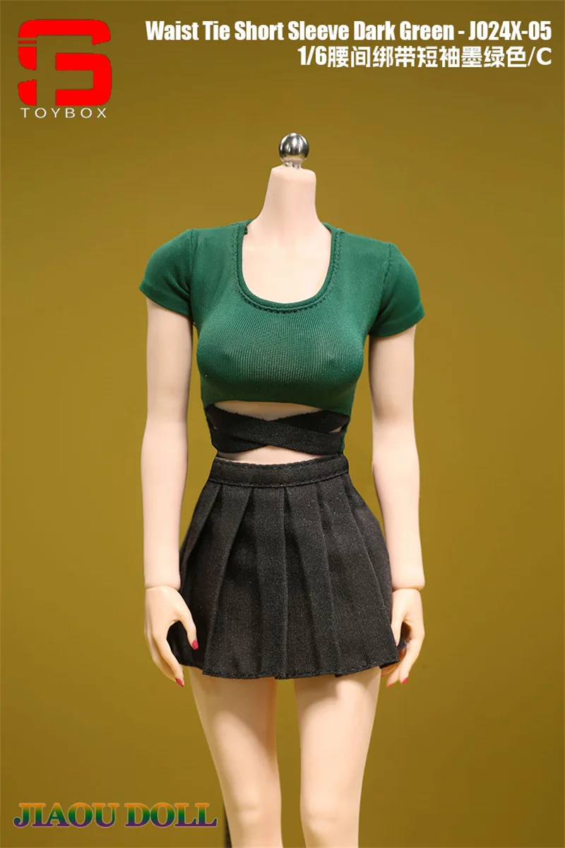 JO24X-05 1/6 wiązanie w talii z krótkim rękawem Top plisowana spódnica ubrania Model Fit 12 ''JIAOU lalka kobieta żołnierz figurka ciało