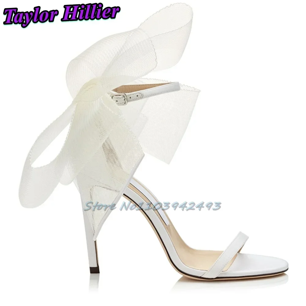 

Butterfly-Knot Heels One-Strap Heeled Sandals Asymmetry Open Toe Solid Mesh High Heel Stiletto Hollow Ankle Buckle Strap Shoes