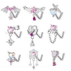 Angel Wig Nose Rings for Women Surgical Steel Nose Piercing Jewelry Colorful CZ Body Piercing Jewelry
