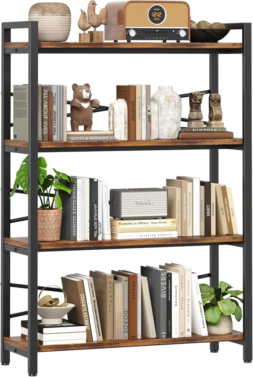 

4 Tier Bookshelf 31.49" Width, Tall Book Shelf Storage and Organization, Wooden and Metal Industrial Bookcase,Large Book Shelves