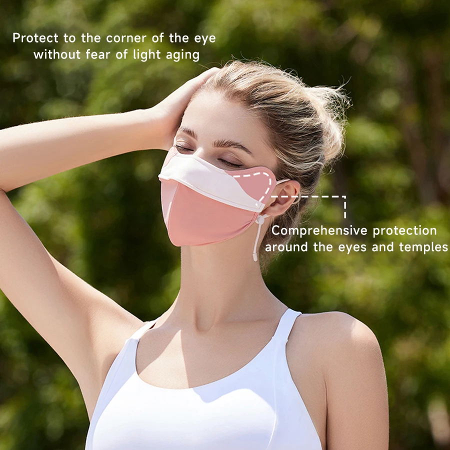 قناع الشمس الصيفي بعامل حماية من الأشعة فوق البنفسجية 50+، زاوية حماية العين للنساء في الهواء الطلق، تصميم أنيق للأشعة فوق البنفسجية وجيد التهوية، قناع حريري ثلجي معزز للحماية من الشمس