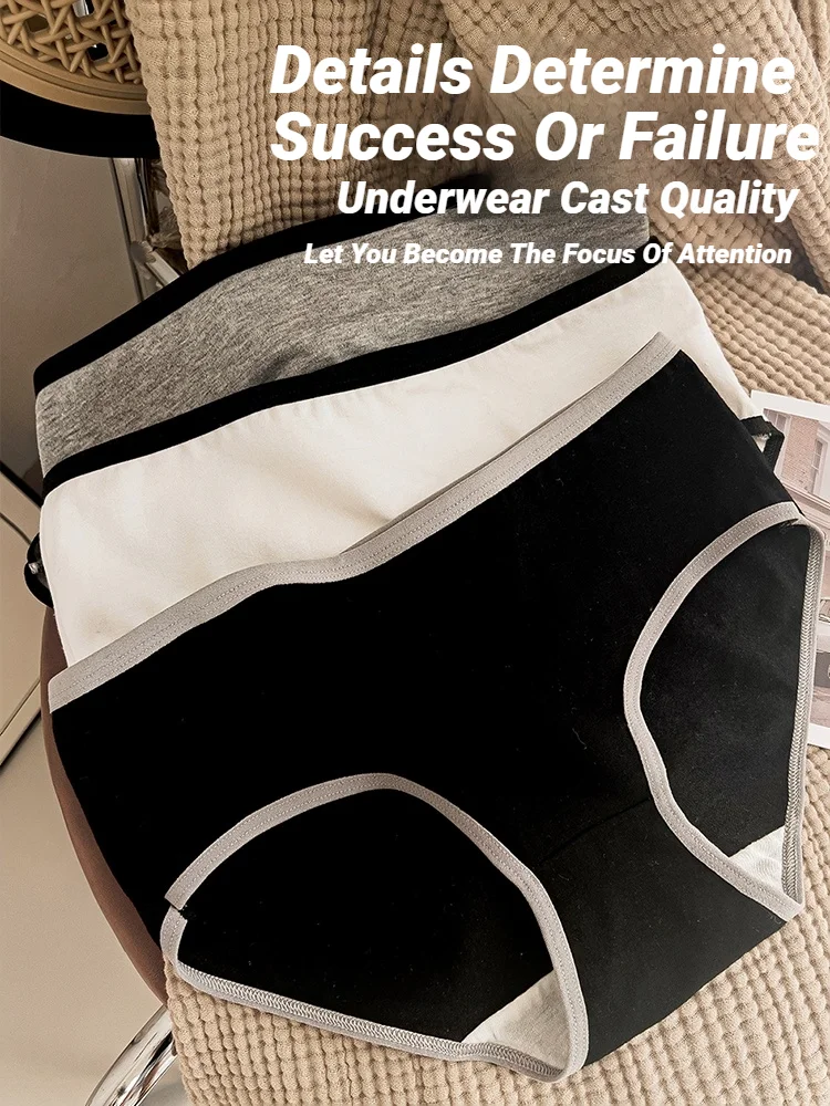Wo3Pcs Cotton Women'S Panties Triangle Sports Style Minimalist Girls' Underwear Mid Waist Japanese White Black Women 3Pcs