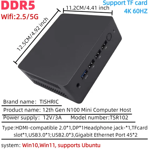 Mini PC Windows 11 10 Intel 12th Gen Alder Lake N100 Processor 8/16G DDR4/DDR5 256/512GB SSD PCIE HD 4K Mini PC Desktop Computer