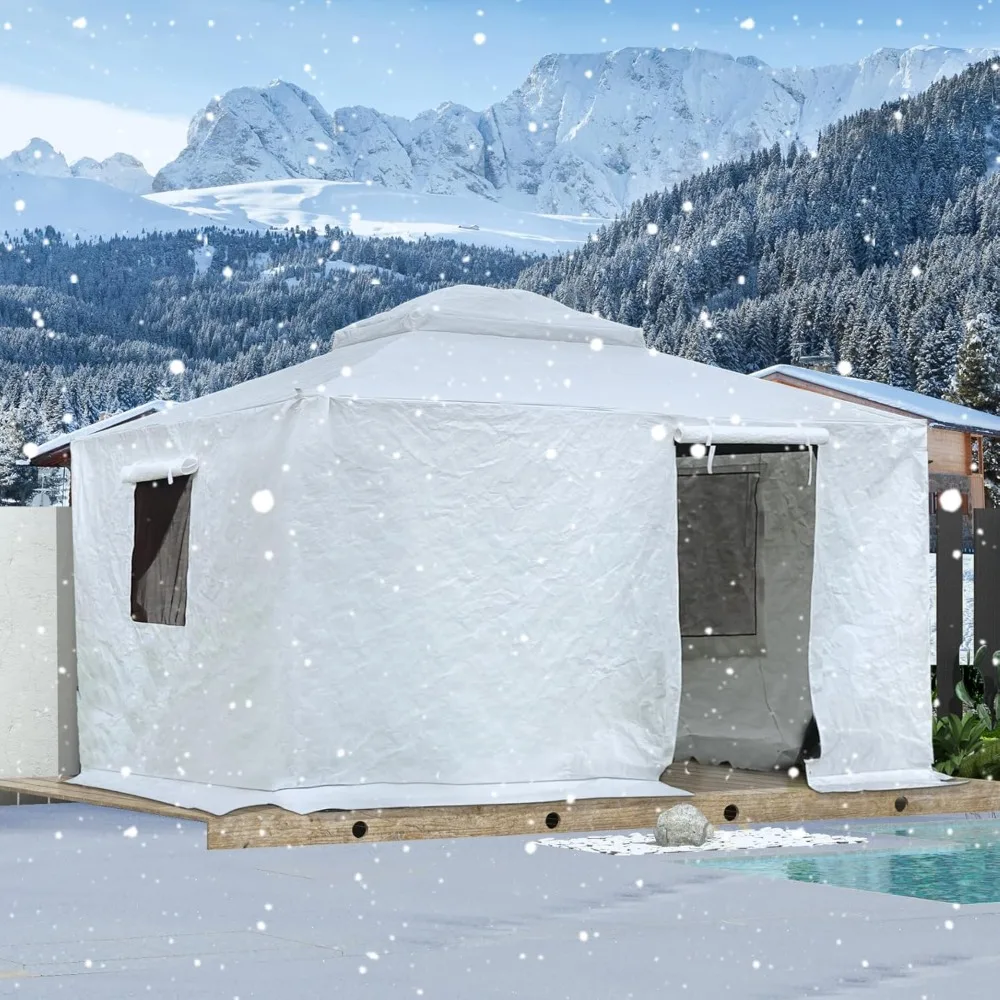 

12' X 12' Universal Winter Gazebo Cover for Hardtop Gazebos, Outdoor Waterproof Enclosed Cover with Sidewalls and Mesh