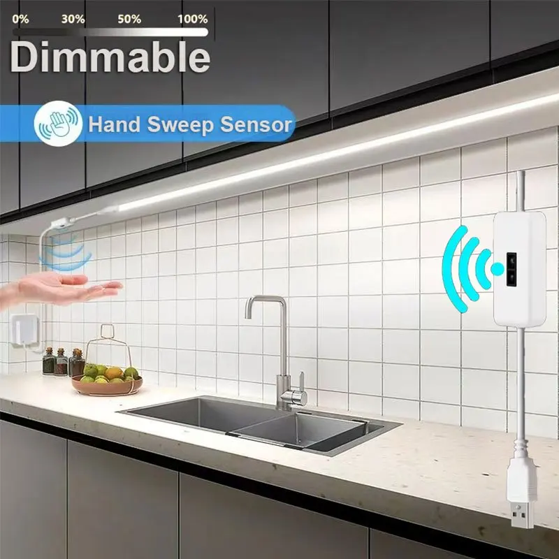 Hand Sweep Sensor COB LED Strip USB Powered Flexible Cuttable Tape for Under Cabinet Lighting