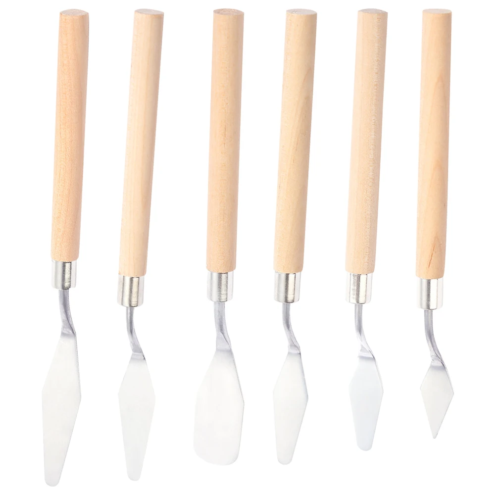 

6pcs Oil Painting Knife Set Spatula Tools Stainless Steel Scrapers Wood Handle Smooth Art Painting Supplies Canvas Drawing Tool