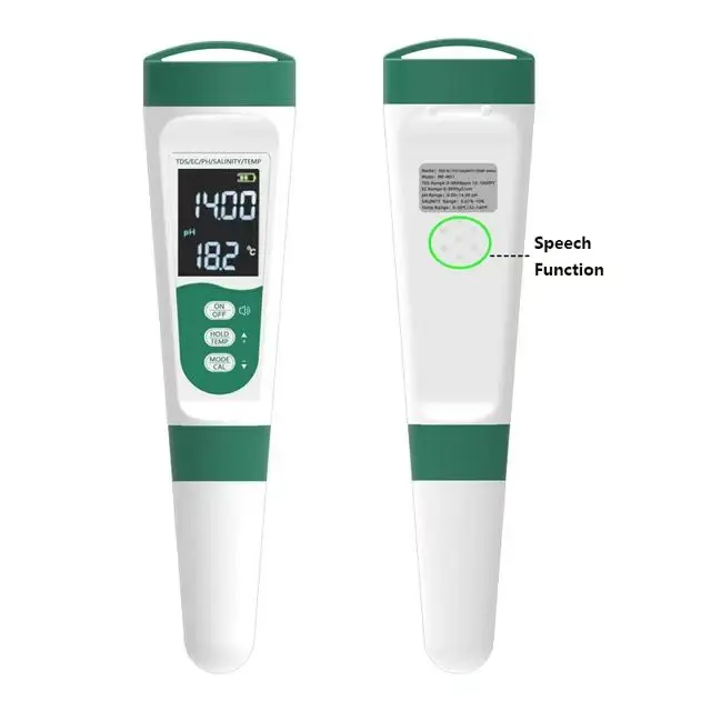 

2024 newest hydroponics most popular 5 in 1 water quality meter tds/ec/ph/salinity/temperature with electrode replaceable