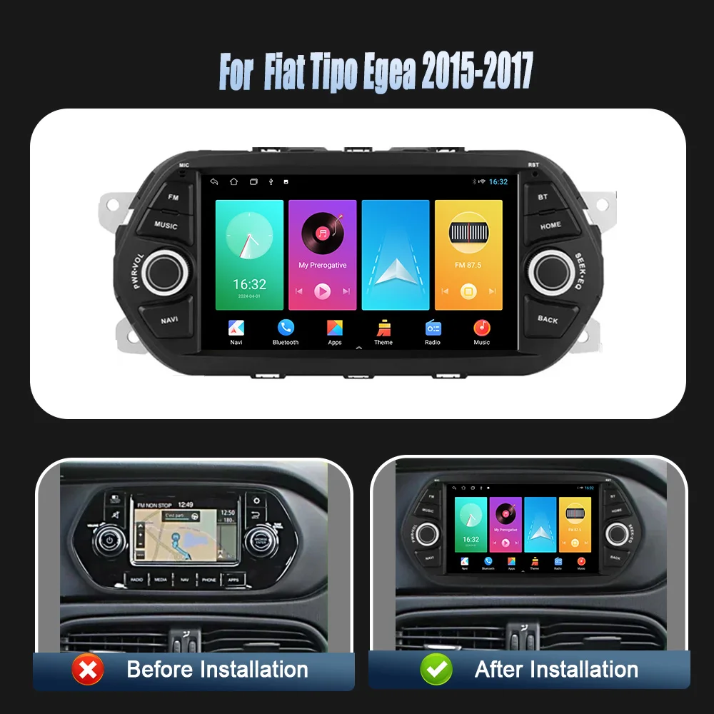 Android 14 Head Unit For Fiat Tipo Egea 2015-2017 Car Radio Multimedia Navigation Wireless Carplay Stereo Screen