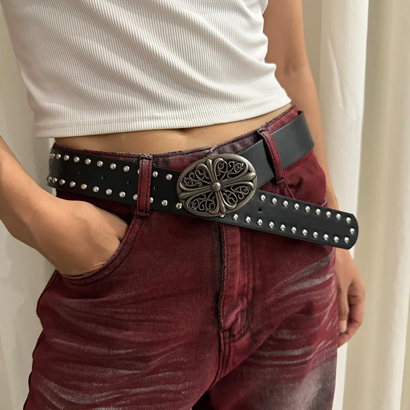 Unisex Cross Jeans Belt Gothic Y2k Designer Belts For Women High-end Luxury Brands Black Rivet Punk Accessory Men Waistband