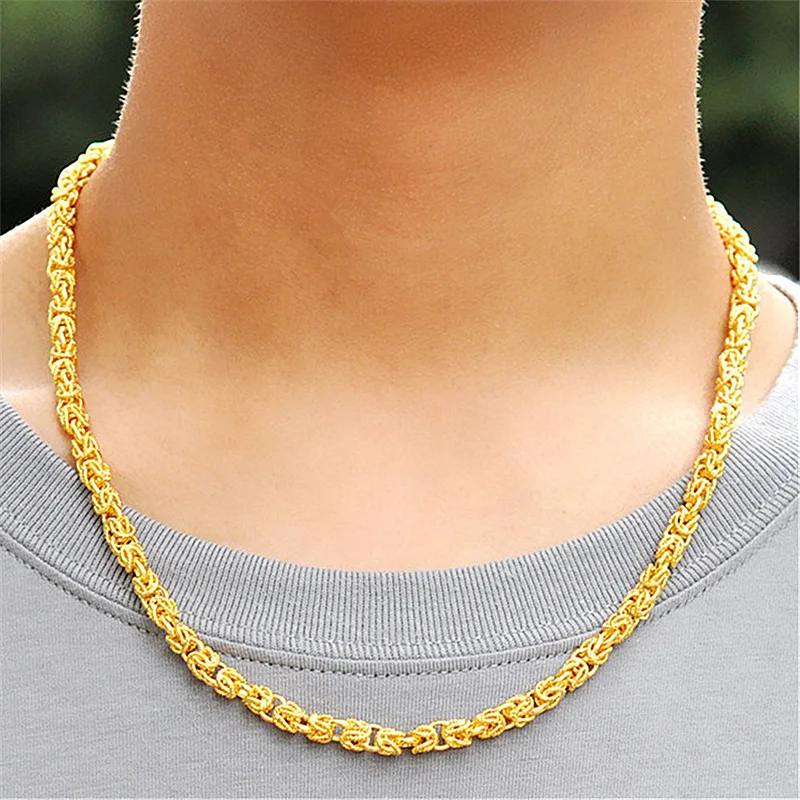 

AU999 Gold Necklace Men 24K Gold Leading Dragon Chain Relief Faucet, Frosted Chain, Old, Retro and Hard