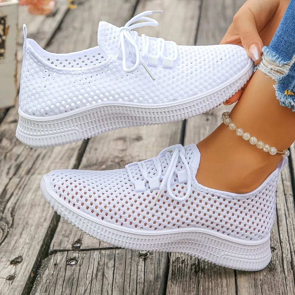 

Women Air Mesh Running Shoes Breathable Hollow Out Sneakers Lightweight Lace Up Casual Walking Flats Outdoor Sports Footwear