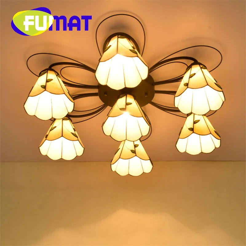 FUMAT Tiffany stained glass ceiling light deco the dining room Bedroom living room Warm colors warm chandelier retro style