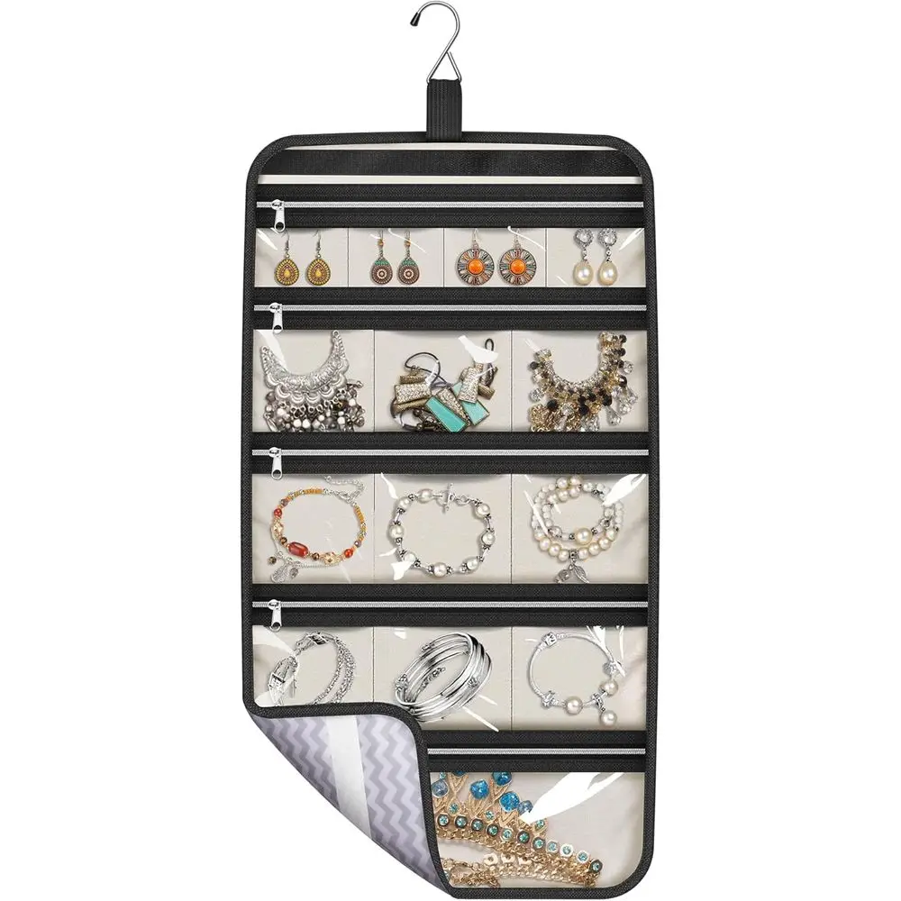 

Portable Hanging Travel Makeup Organizer with 14 Cotton Pockets for Luggage, Closet, Suitcase