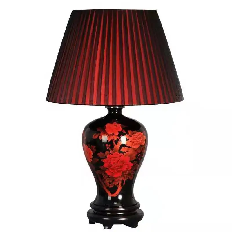 

Hand painted peony flower Jingdezhen Chinese ceramic desk lamp bedroom bedside creative simple wedding lamp decorative