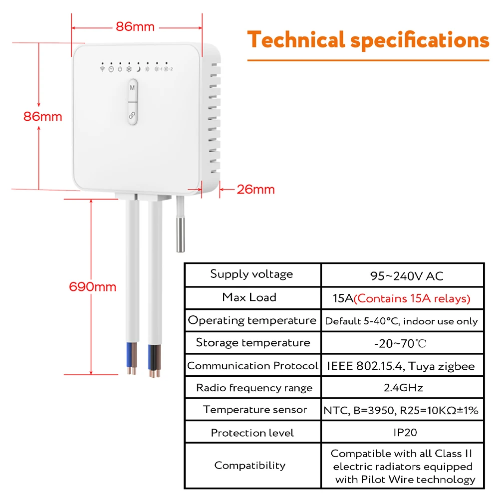 Tuya ZigBee Smart Thermostat For Pilot Wire Heating Radiator Support Ecowatt Electricity Monitoring Remote Control Alexa Google