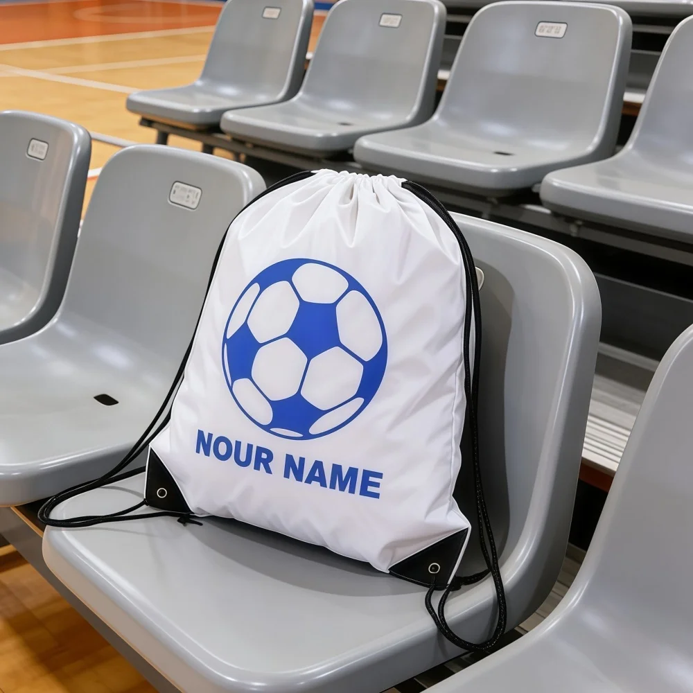 Custom Name Soccer Drawstring Backpack Reinforced Corner Polyester Gym Sack Personalized Football Sports Bag for Kids view 5