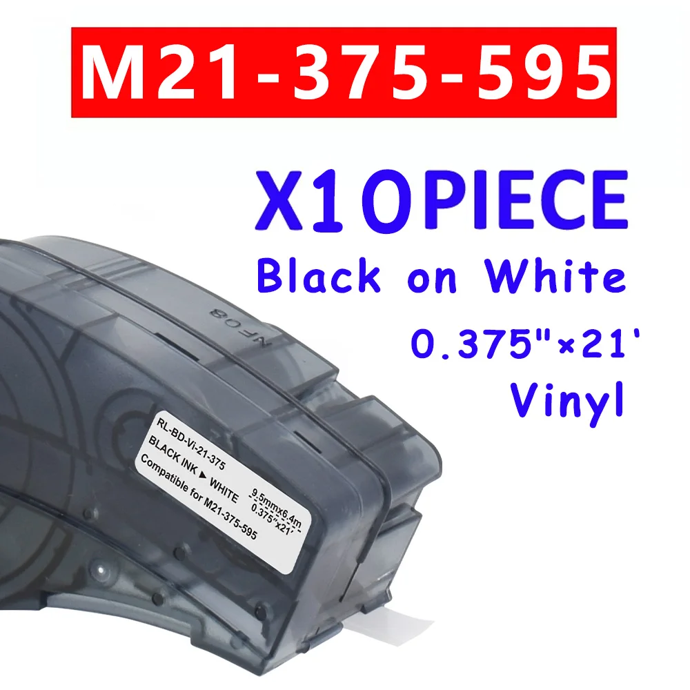 

10PK Φ 0,37 ''6,4 m виниловая черная на белом ленте для этикеток, ленты для использования в Brady BMP21 Plus лабораторные ручные ленты