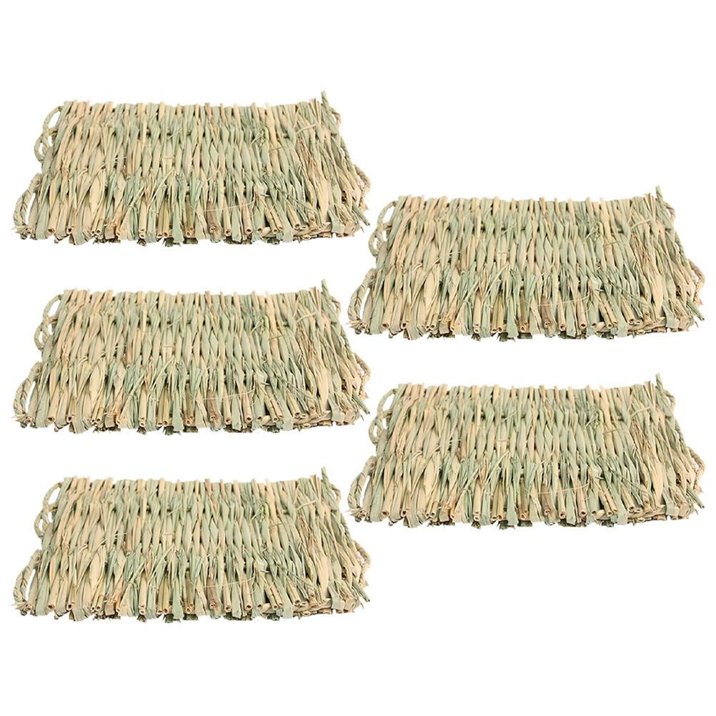 

5pcs Rabbit Straw Mat Natural Grass Woven Bedding Nest for Bunnies Guinea Pigs Hamsters Small Animals Cage Mats Pet Feeding Hay