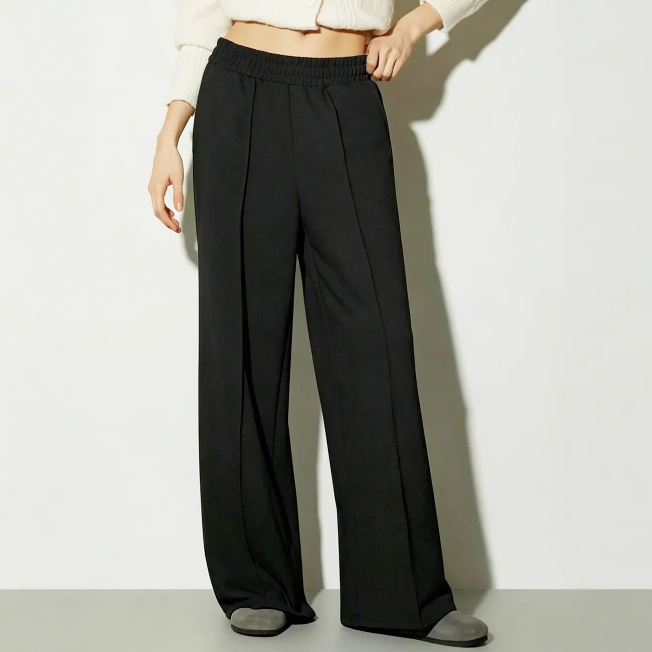 

WXOY Women Cotton Wide Leg Pants Elastic Waist Sweatpants Casual Chic Stretch Streetwear Loose Stretch Straight Joggers
