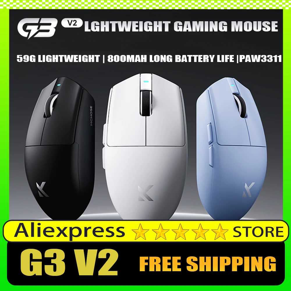 

MCHOSE G3 V2 Gaming Mouse Wired Tri-mode PAW3311 TTC encoder 800mAh 12000DPI Lightweight Low Latency PC Gamer Accessories Gifts