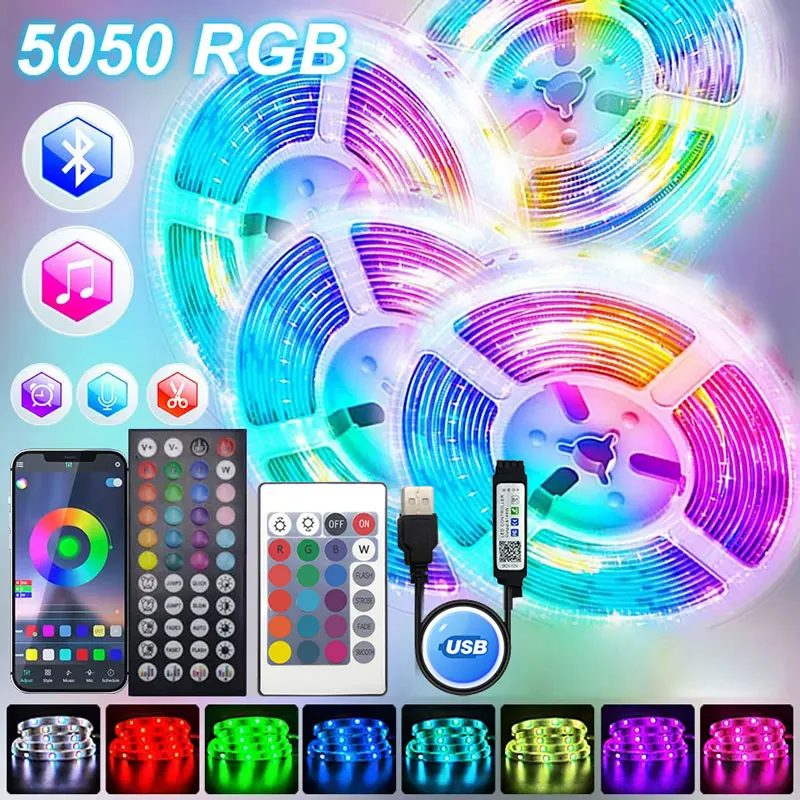 Tira de luces Led inteligente Rgb, cinta de lámpara Flexible de 5V, diodo 5050, Bluetooth, Wifi, Control de pantalla de escritorio, iluminación de