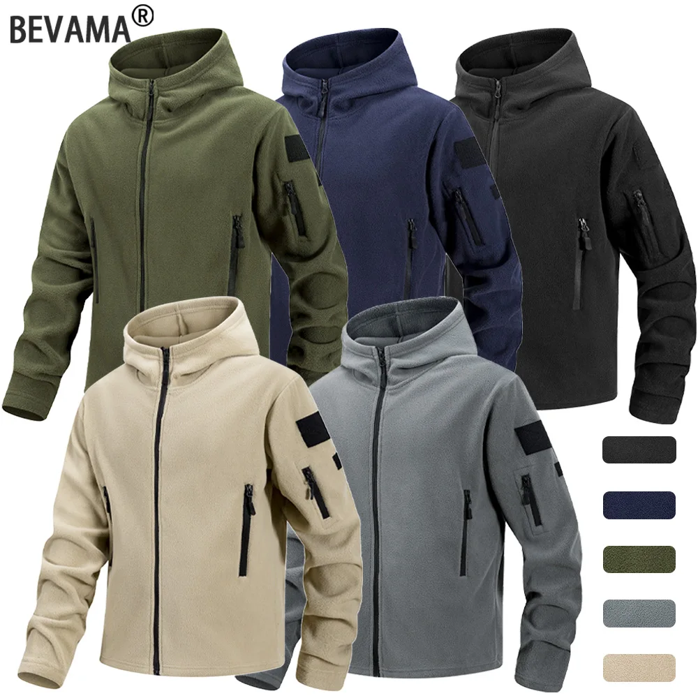

Men's Polar Fleece Zipper Hooded Jacket Autumn Winter Thermal Warm Work Coats Full-Zip Up Windproof Outdoor Hoodie Sweatshirt