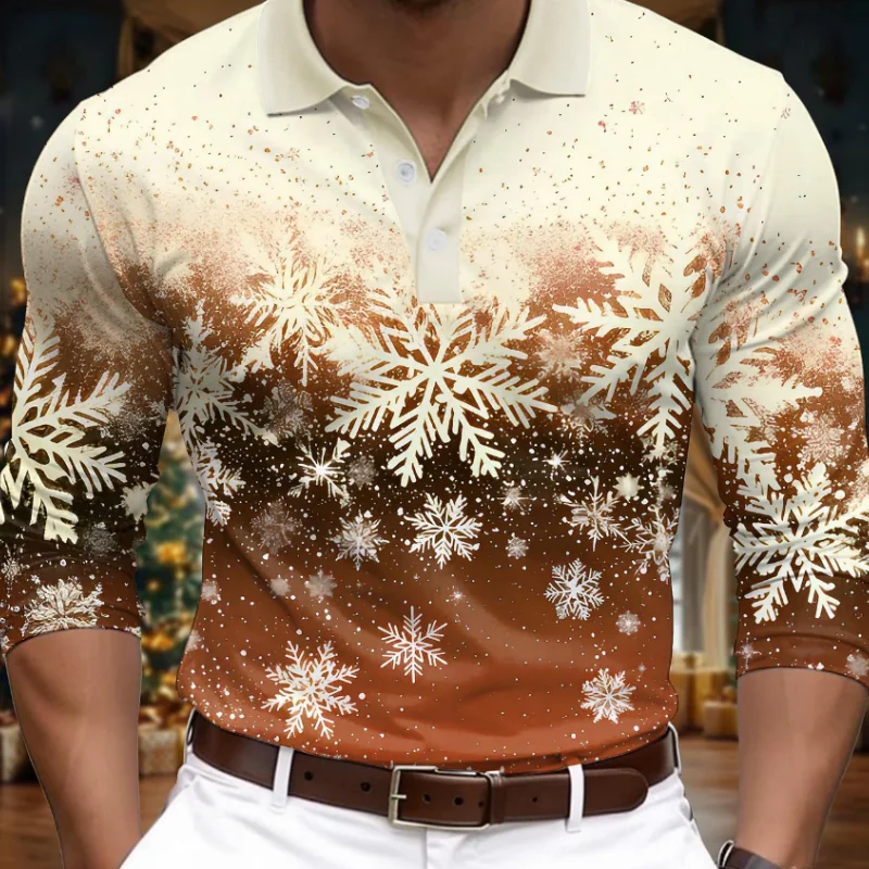 

Рождественские украшения, мужские рубашки со снежинками, поло для гольфа, топы с длинными рукавами, повседневная одежда для мероприятий/вечеринок, туника с 3D принтом на пуговицах