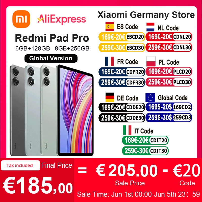 XIAOMI Tablet Redmi Pad Pro 6+128GB Tablets E-Book Reader grau (graphite gray) Android-Tablet
