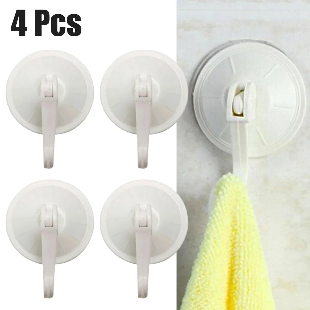 4PCS Strong Suction Cup Hook Bathroom Hook Door Back Hook Hangers Self-adhesive Wall Mounted White Kitchen Bedroom Office Sturdy