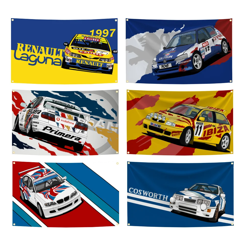 90x150cm Classic Retro WRC Rally Championship Racing Car Flag Polyester Digital Printing Banner for Garage Decoration Tapestry