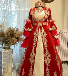 Luxury Turkish Red Kaftan Wedding Dress Flare Sleeve Sparkle Sequin Moroccan Perian Muslim Bride Renaissance Medieval Customized