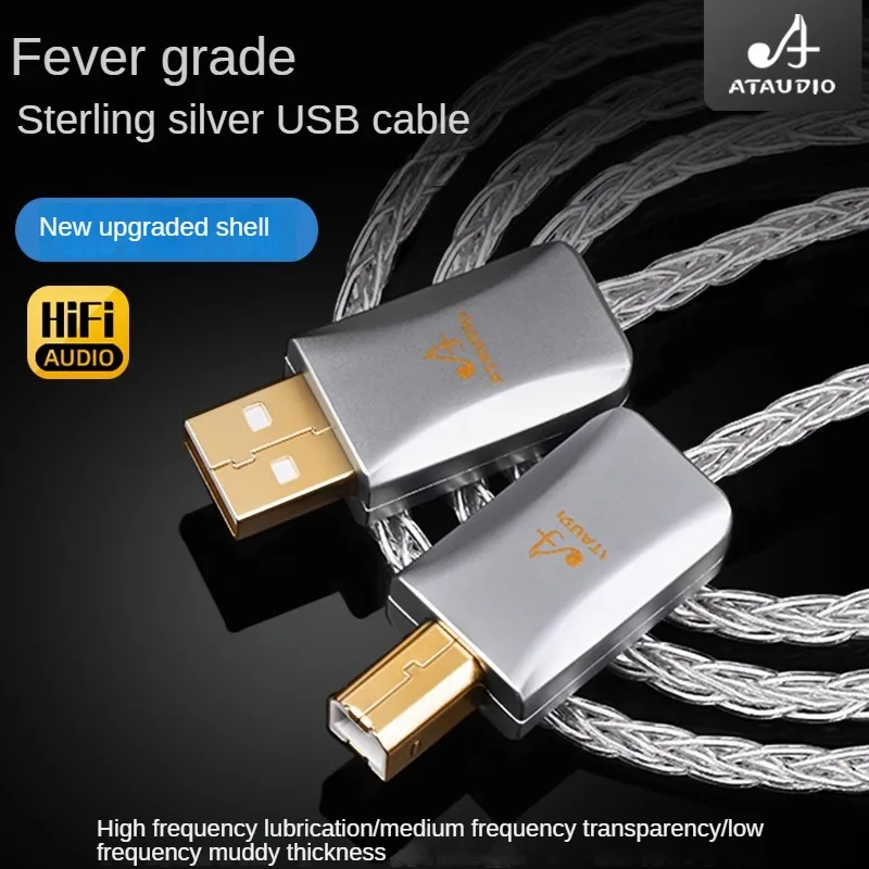 

HIFI Pure Silver USB Cable HiFi Decoding DAC Audio OTG Cable 3.0 Upgrade Cable A-B Port Computer Mixer Cable 0.2M-2M