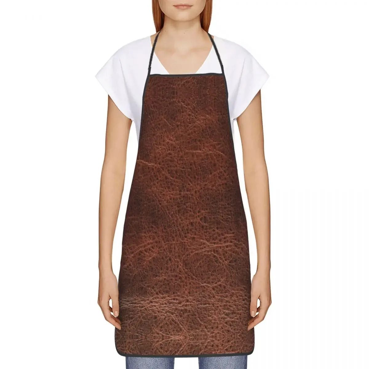 Custom Bib Brown Leather Design Apron Men Women Unisex Chef Cooking Kitchen Vintage Textures Pattern Tablier Cuisine Baking