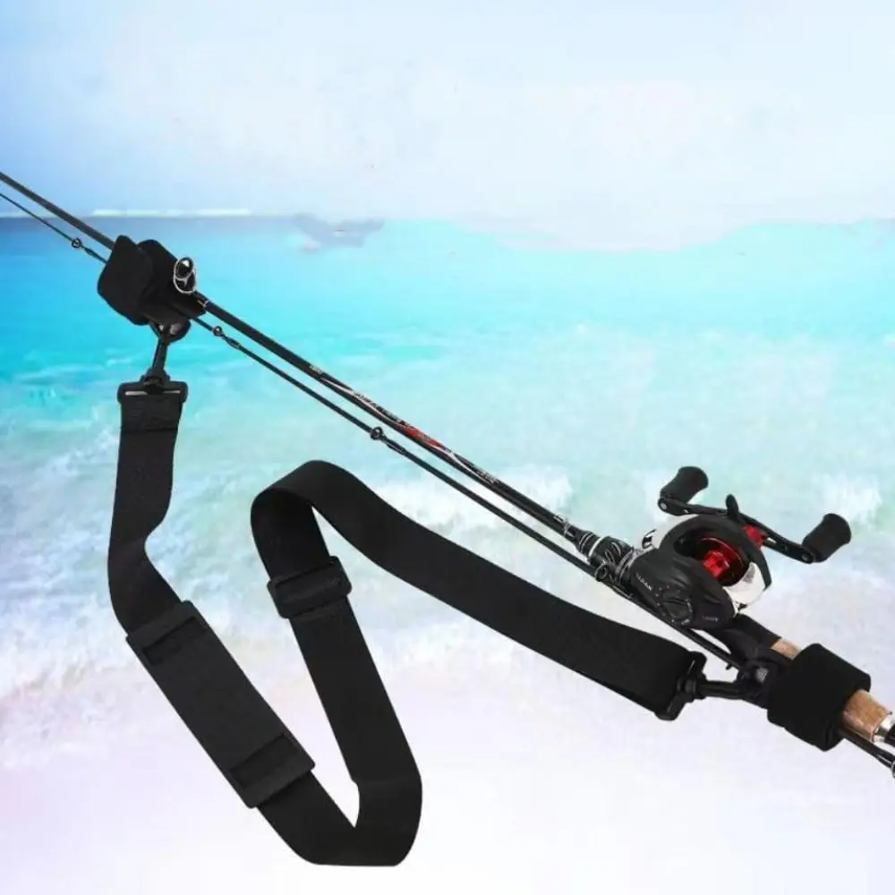 Новый регулируемый ремень для удочки, черный портативный плечевой ремень для удочки, прочный нейлоновый ремень для хранения удочки Новый регулируемый ремень для удочки, черный портативный плечевой ремень для удочки, прочный нейлоновый ремень для хранения удочки