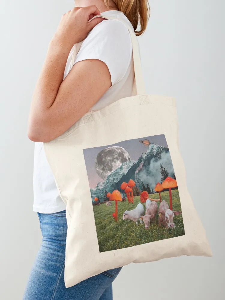 

Cows and mushrooms Tote Bag shopping trolley bag custom fabric bag canvas tote reusable shopping bags