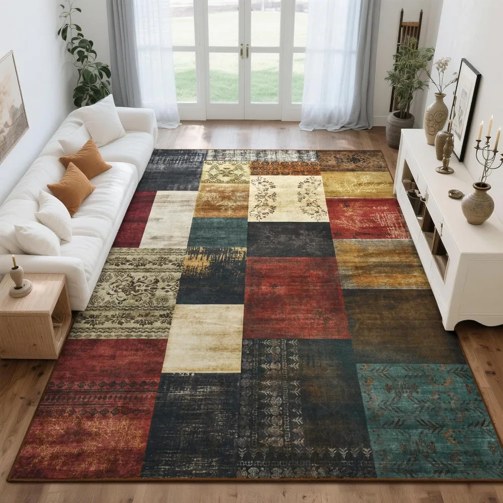 

Tepook Modern Area Rug for Living Room, 6x9 Geometric Large Rugs for Bedroom, Washable Patchwork Rug Indoor Non-Slip Throw Carpe