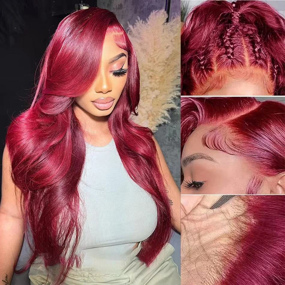 250 Density 99J Burgundy 13x6 Hd Lace Frontal Human Hair Wig Brazilian Hair 30 Inch Colored Body Wave Human Hair Wigs For Women image 2