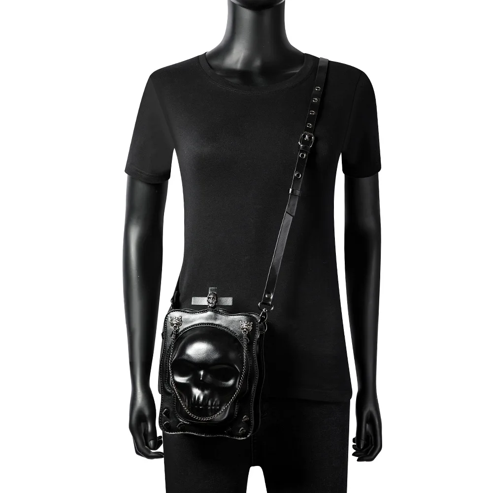 Dark Gothic Skull Bag Women’s Crossbody Bag PU Leather Cell Phone Bag Mini Purse Chain Shoulder Bag for Halloween Cosplay New