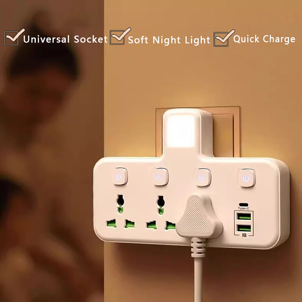 EU UK AU US Plug AC Outlet Power Strip Multiprise Wall Socket Universal Network Filter USB Cherger Separate Switch light Adapter