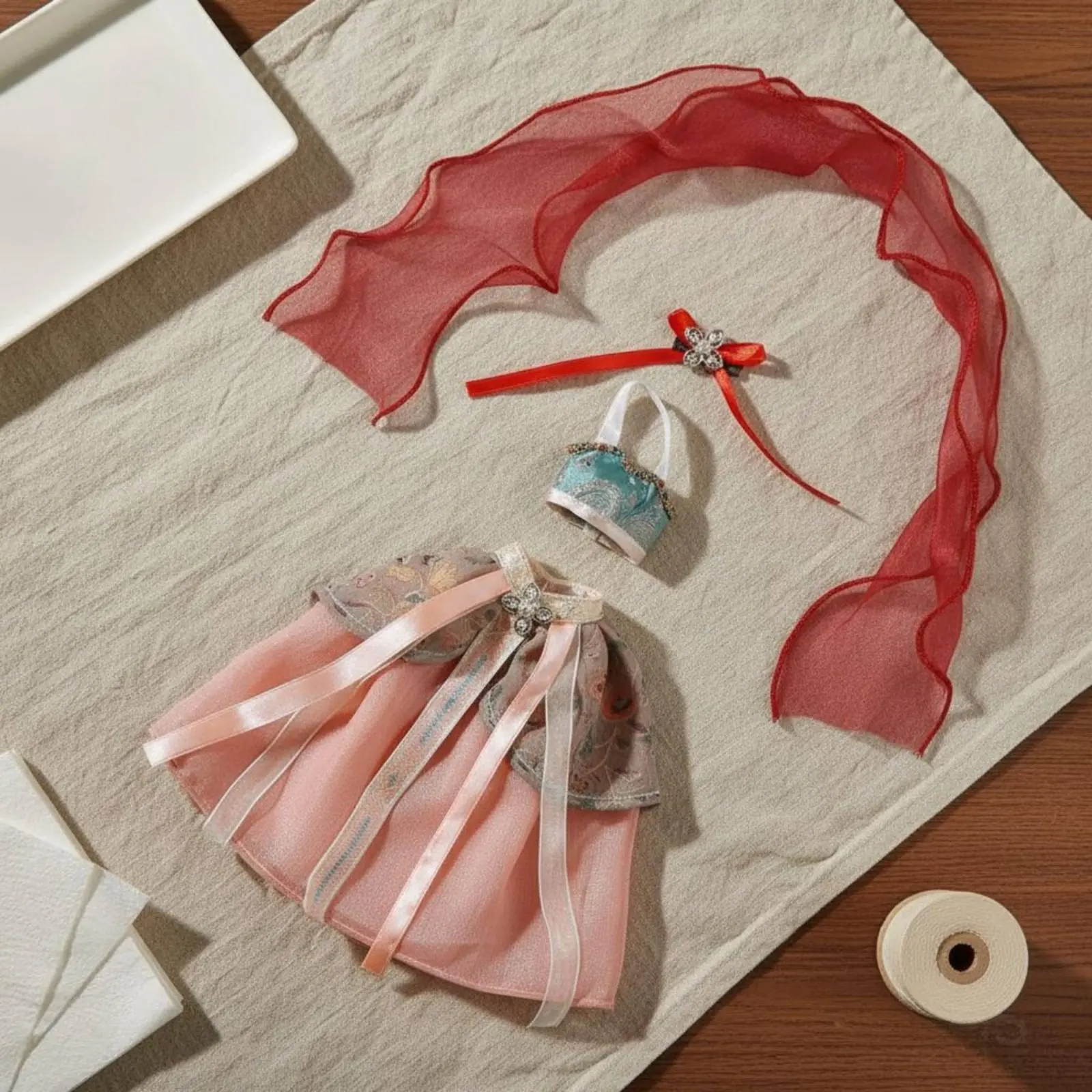 

1/6 BJD Doll Dress Set Vivid Colors BJD Doll Outfit Flowing Chiffon Ribbon Accent