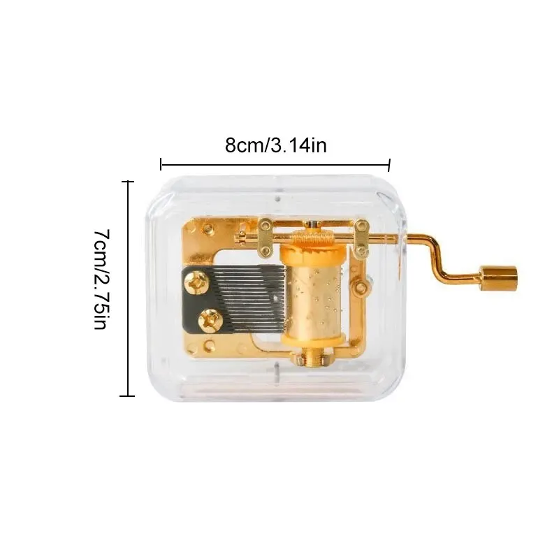 1 قطعة مادة أكريليك إبداعية صغيرة شفافة لليد Windup حركة معدنية أوكتاف صندوق تشغيل الموسيقى ، هدية عيد ميلاد للزوجين الصديقين #2