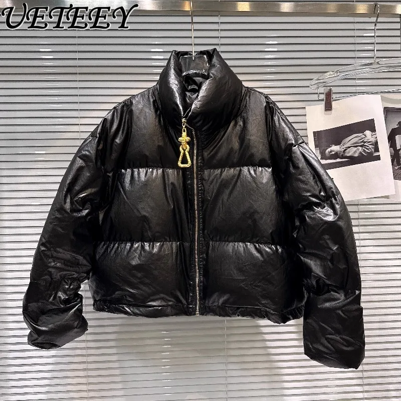 

Зимнее новое уличное модное короткое пальто с металлической молнией и воротником-стойкой, свободная черная универсальная теплая хлопковая куртка-пуховик, парки для женщин