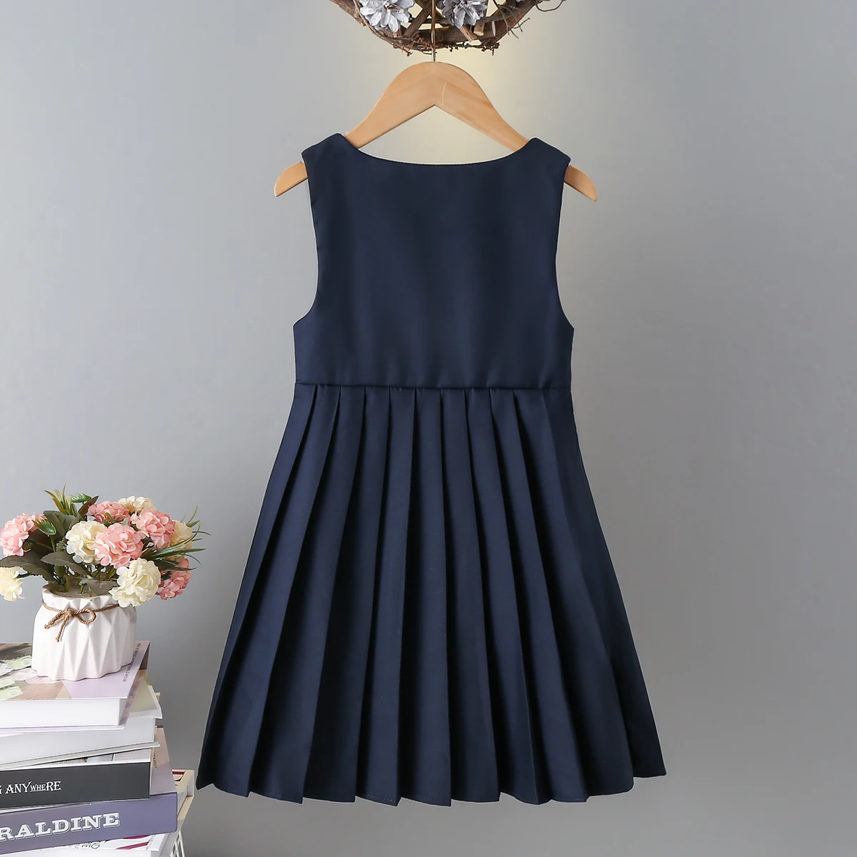 Summer School Uniform Girls Vest Dresses Navy Blue Baby Girl Preppy Outfits Teenagers Dress Sleeveless Children Costumes 4-14 Y