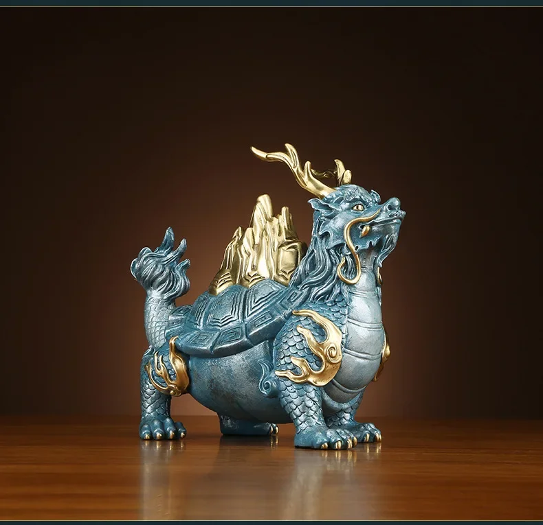 Creative Copper Gold Mountain Dragon Turtle Statue Crafts Home Entrance Living Room Desktop Bookshelf Decoration Opening Gifts