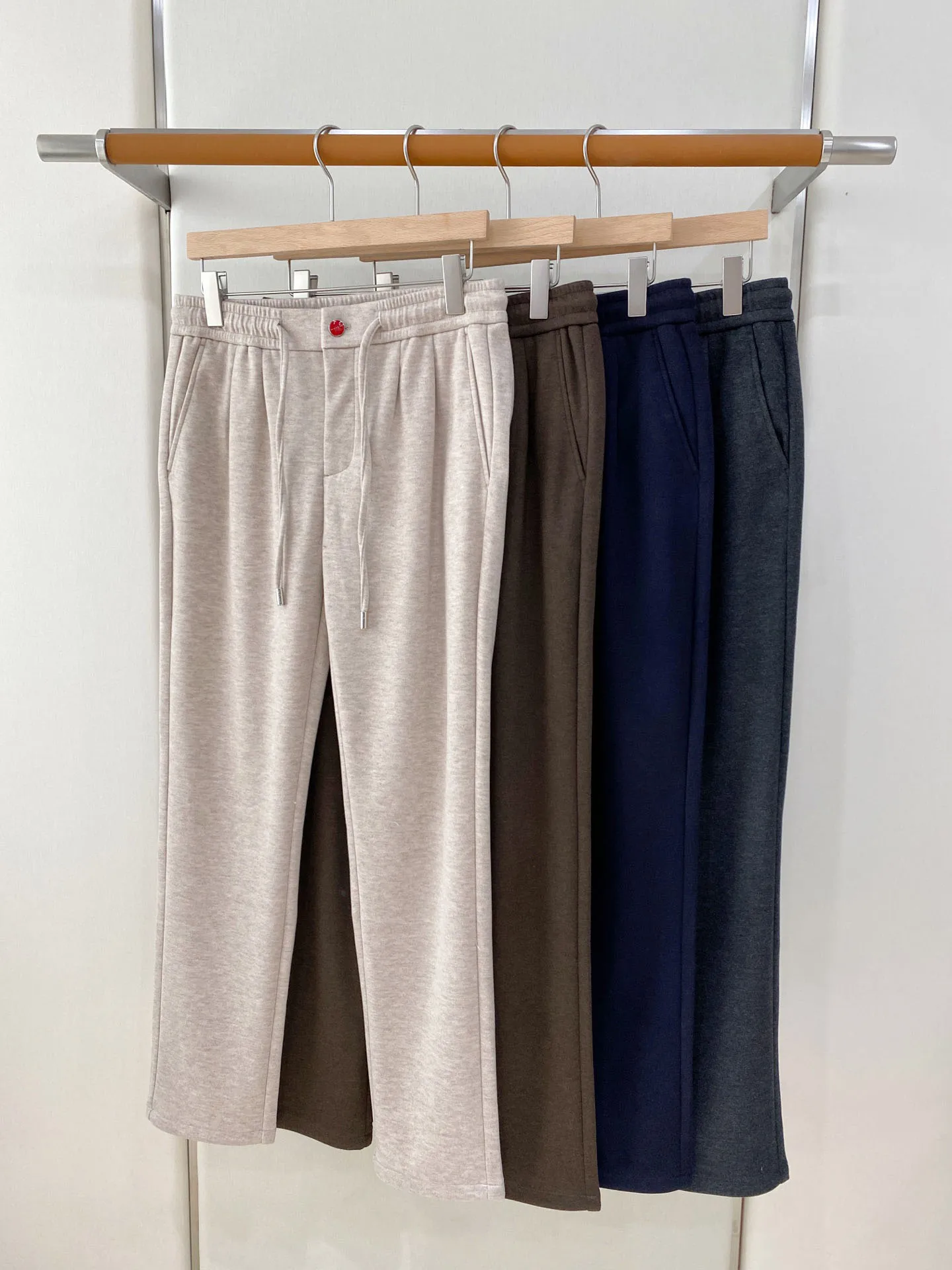 2026 men's autumn and winter new casual wool fabric soft and skin friendly mid waist drawstring casual pants M-4XL oat, brown, n