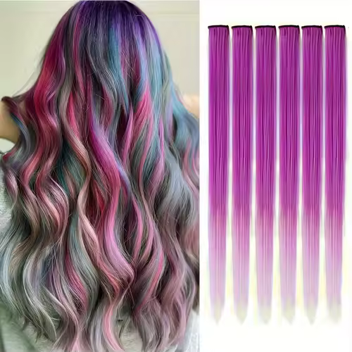 Clip in Hair Extensions Colored Party Highlights 22 inches 6pcs/pack Multi-colors Straight Hair Synthetic Hairpieces Royal Blue - Image 18