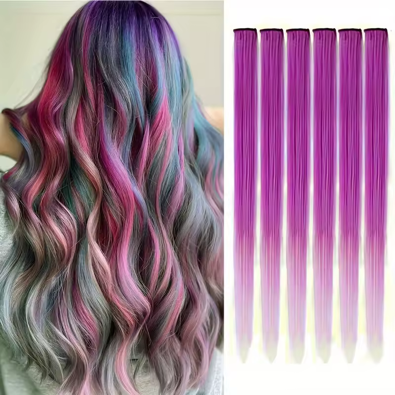 Clip in Hair Extensions Colored Party Highlights 22 inches 6pcs/pack Multi-colors Straight Hair Synthetic Hairpieces Royal Blue - Image 18