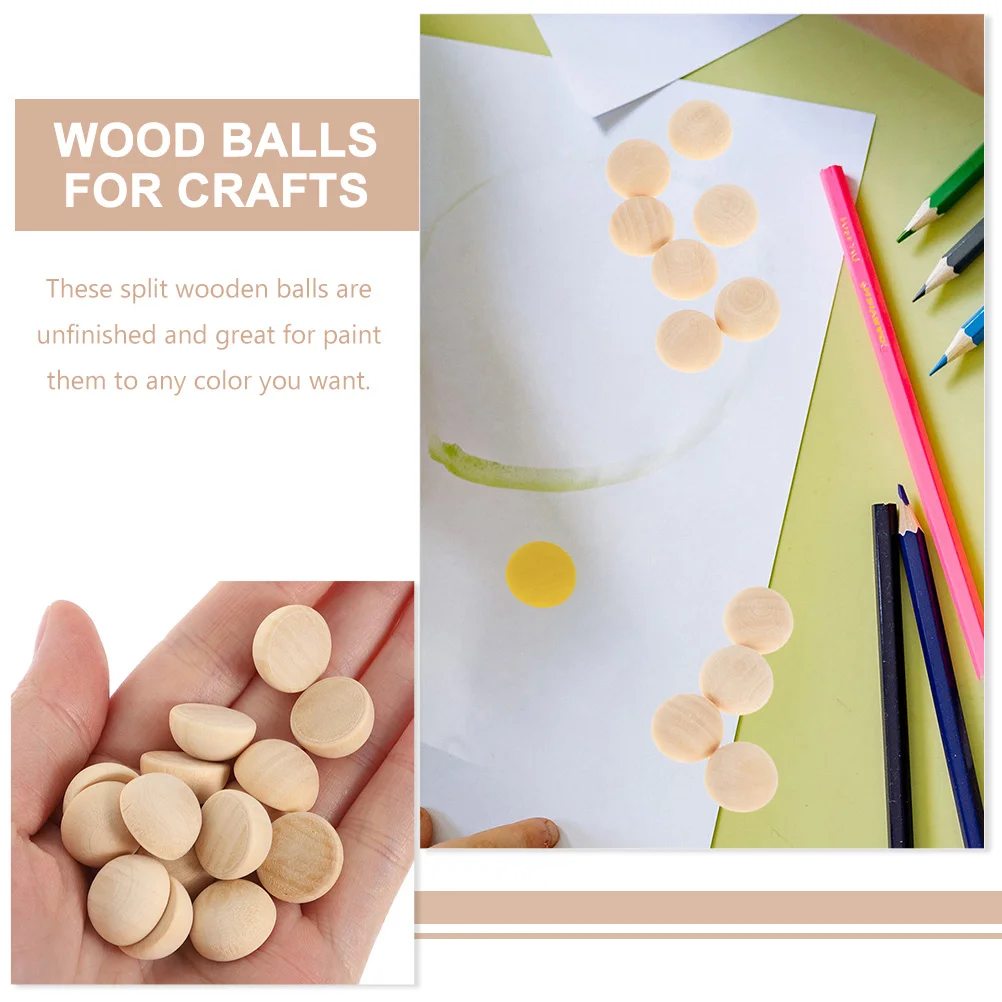 100 Pcs Wooden Bead Hemisphere Half Beads Mini DIY Craft Unfinished Balls Supplies Charms for Crafts