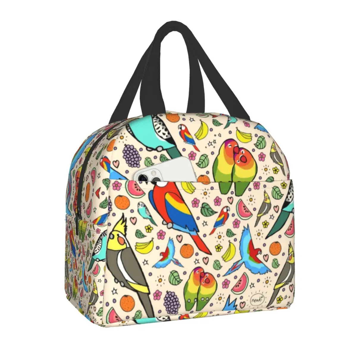 

Funny Parrot Insulated Lunch Bag Leakproof Budgie Cockatiel Bird Cooler Thermal Bento Box for Women Office Work School Food Bag