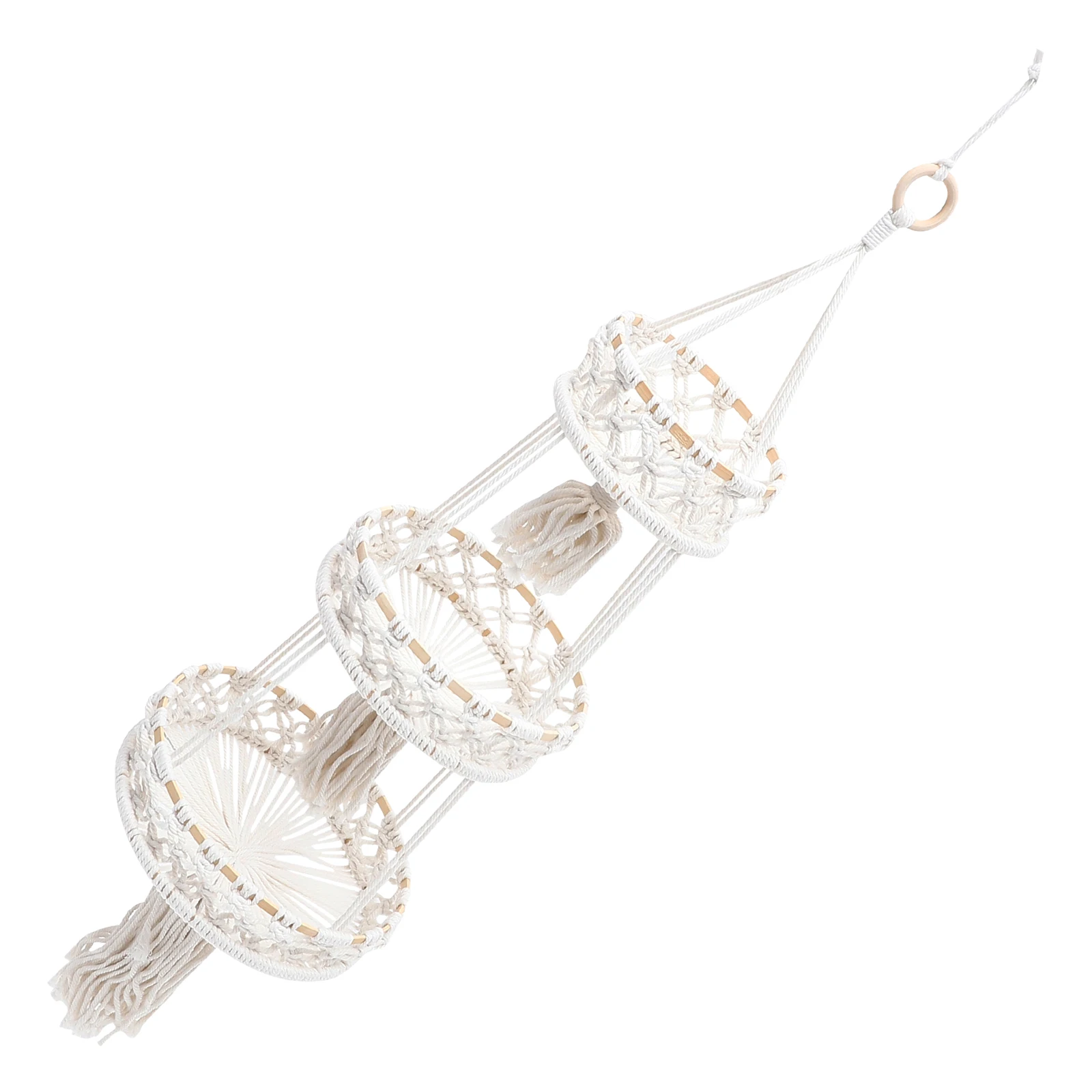 

3 layer Storage Hanging Baskets Cotton Rope Woven Nordic Pastoral Style Kitchen Fruits Vegetables Decorative Boho Produce